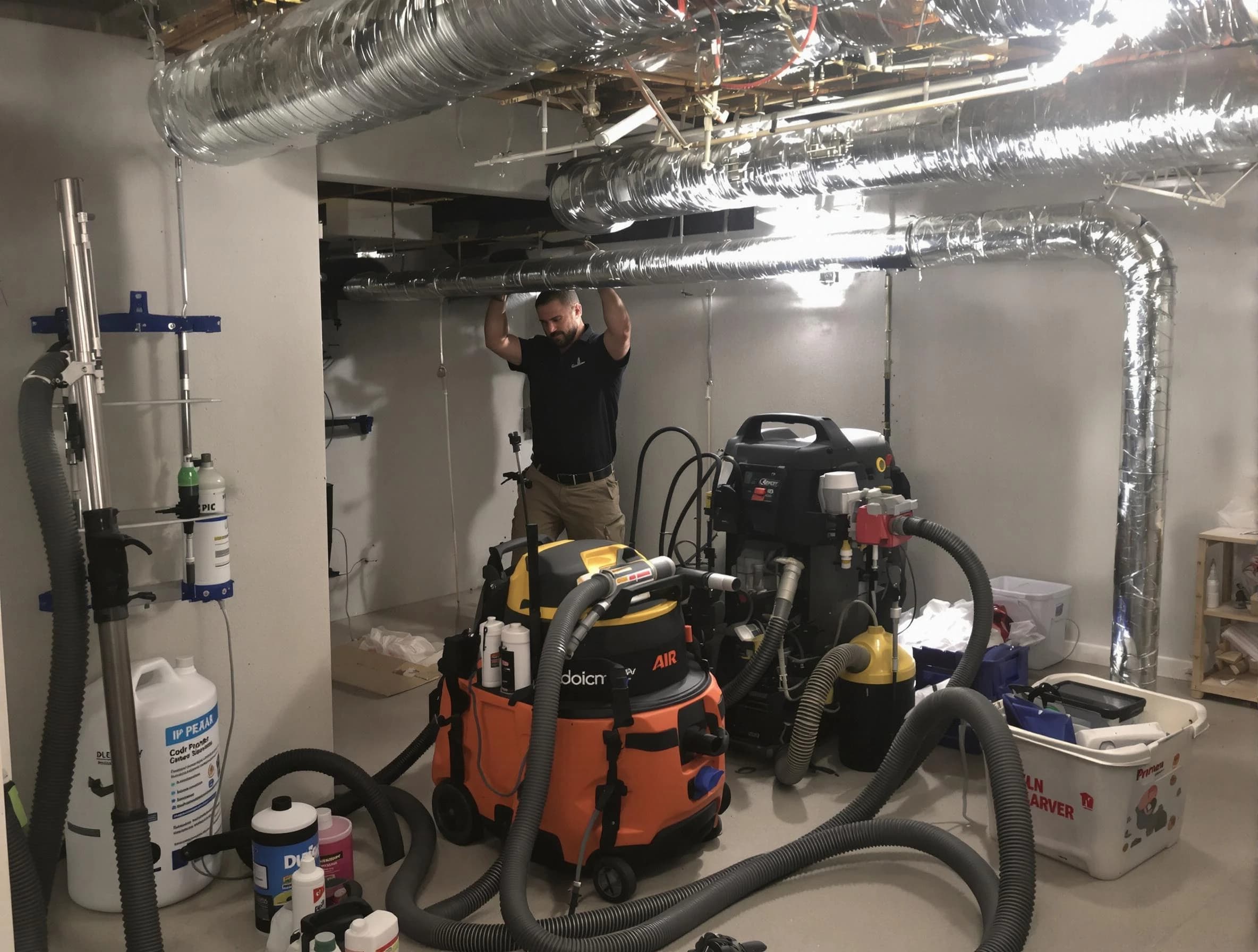 Christiana Air Duct Cleaning specialist performing professional mold removal from air ducts using safety equipment in Christiana
